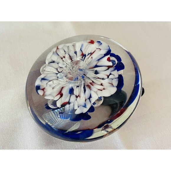 Vtg Joe Rice Glass Blown Paperweight 2002 Red White Blue Pen Holder Patriotic - Picture 5 of 12